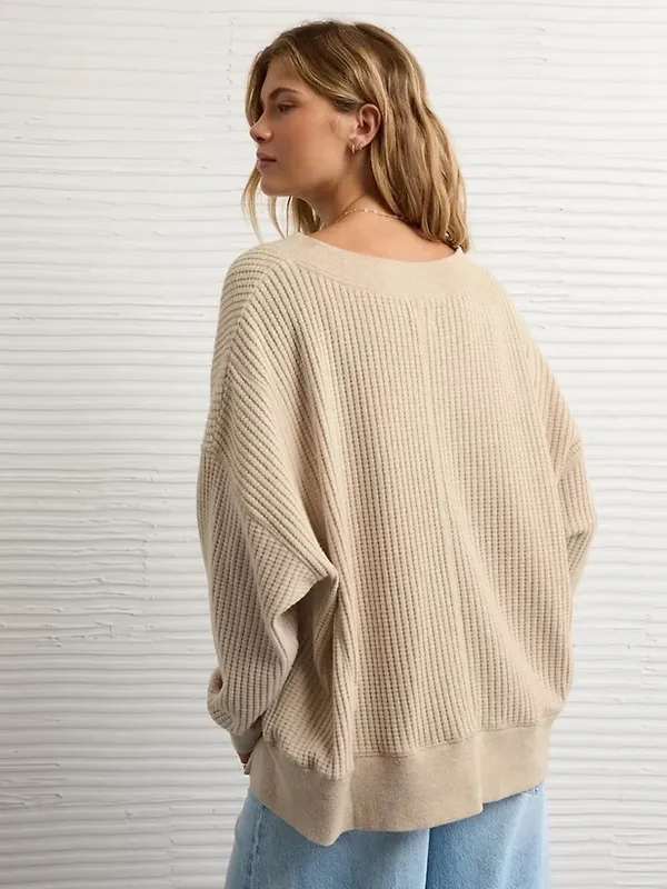 American Eagle Big Hug V-Neck Waffle Sweatshirt Size Large New with tag - Image 2