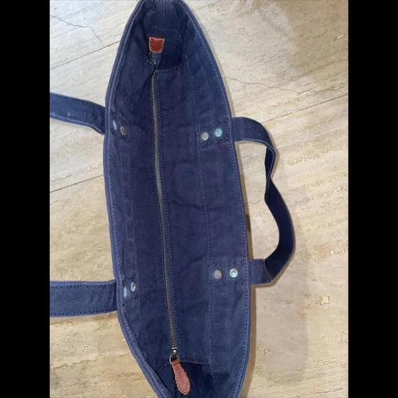 Polo Ralph‎ Lauren Tote Bag Blue Canvas Denim Pony & Flag Embroidery 20x15x6” - Image 10