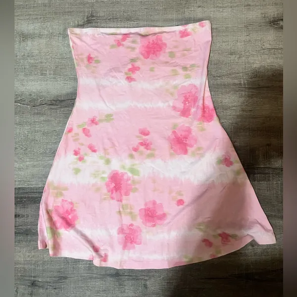 ASOS DESIGN bandeau mini swing dress in pink blurred print - Image 4