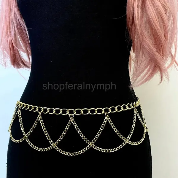 Gold Y2K Cascading Draped Layered Waist Chain Belt, Fits 21-41 Inches, X7GA1360 - Image 5