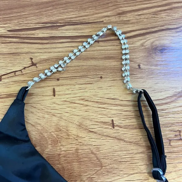 Oh Polly Black Rhinestone Strap Crop Top Zipper Back Evening Clubwear - Image 8