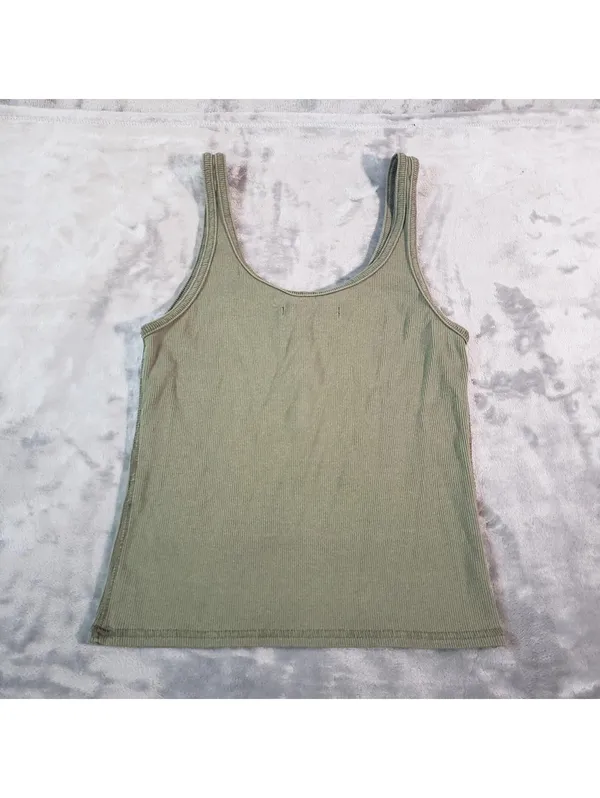 Abercrombie & Fitch Ribbed Knit Henley Tank Top Green Scoop Neck Size S - Image 2