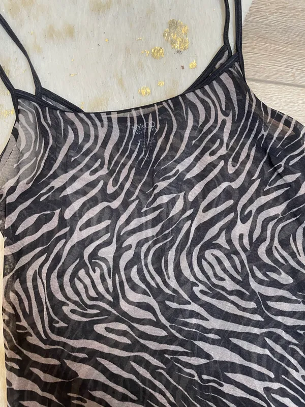 New York & Co. Zebra Print Vintage Mesh Sheer Tank - Image 2