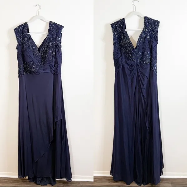 Montage by Mon Cheri Navy Blue Beaded Maxi Dress Formal Gown Size 20W - Image 2