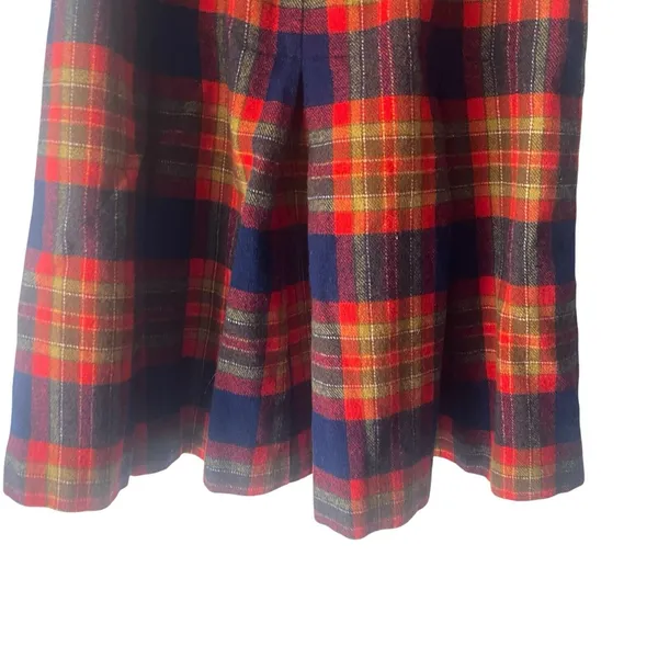 Vintage 90s Size XS Wool Blend‎ Red Plaid Academia Tweed Above Knee Skirt - Image 3