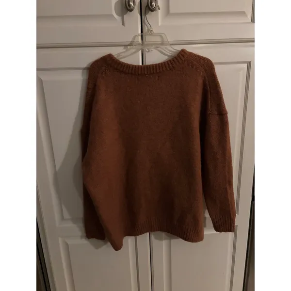 Primark Womens‎ Rust Brown V-Neck Oversized Knit Sweater Wool Blend Pullover L - Image 4