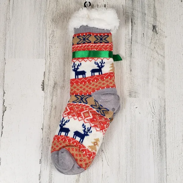NWT Mari Clare Sherpa Lined Knit Winter Reindeer Design No-Slip Slipper Socks - Image 7