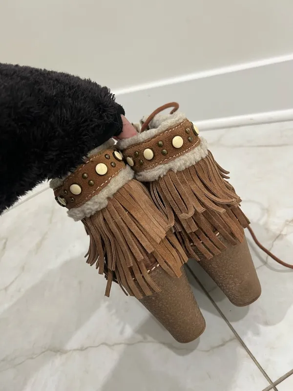 Sam Edelman Mocha Kemper Fringe Wedge Lace Up Booties Size 8 US $150 - Image 6