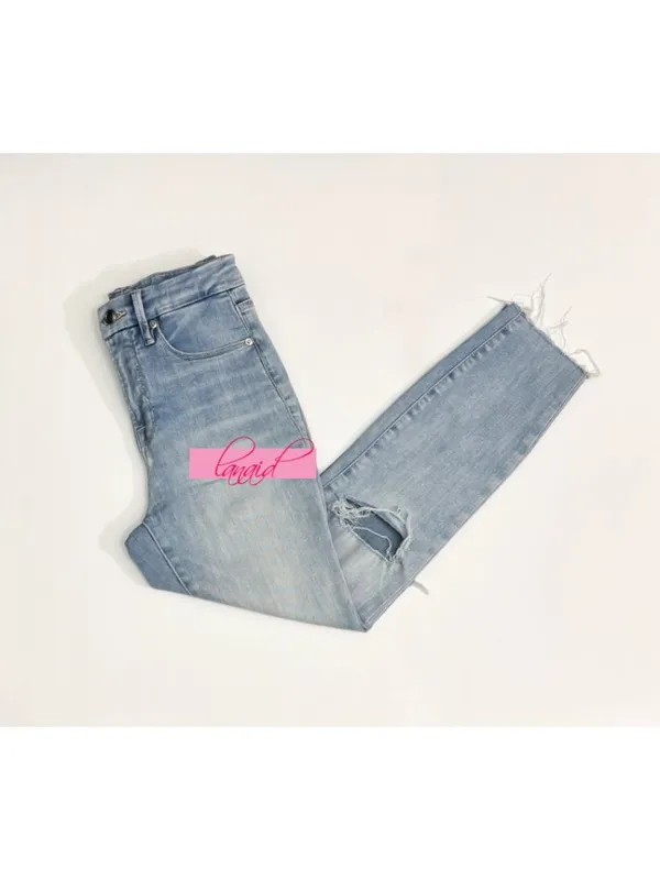 Good American Good Waist Crop Raw Edge Blue352 Ripped Distressed High-Rise Waist - Image 5