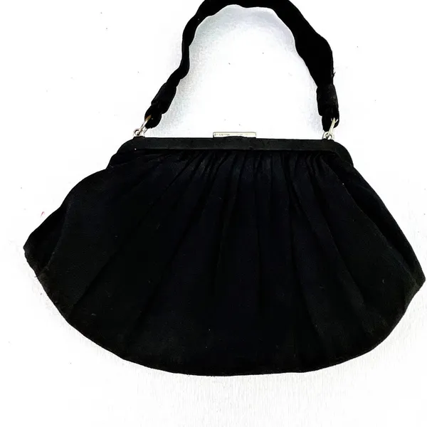 VTG CFR Black Clutch Crepe fabric Bling Snap Closure Made in England Pocket 5x7 - Image 5