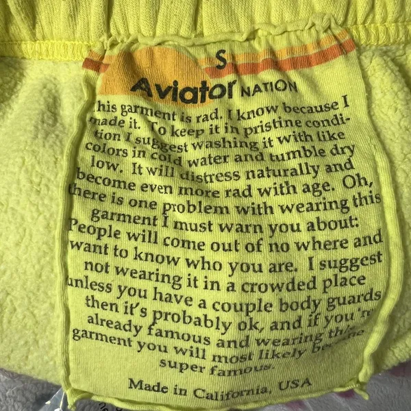 Aviator Nation Sweatpants Womens Small Yellow Rainbow Logo Fleece Jogger USA - Image 7