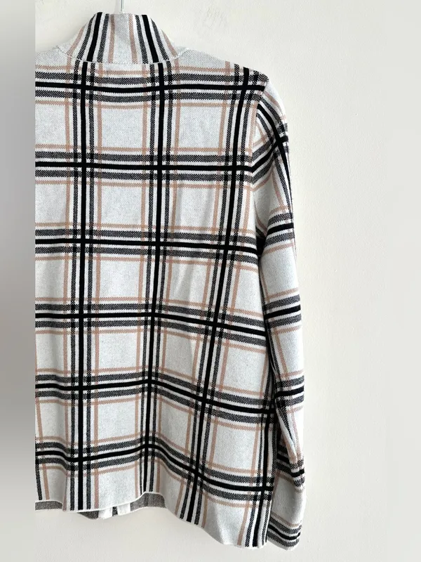 Rachel Zoe Women’s Plaid Sweater Jacket, Black/White/Tan, Fall Outerwear, Large - Image 14