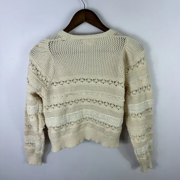 Allison New York Cardigan Womens‎ Small Cream Lace Pointelle Knit Cropped Boho - Image 5