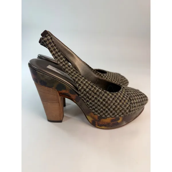 Olivia Rose Tal New York Houndstooth Leopard Platform Slingback Heels Size 37 - Image 3