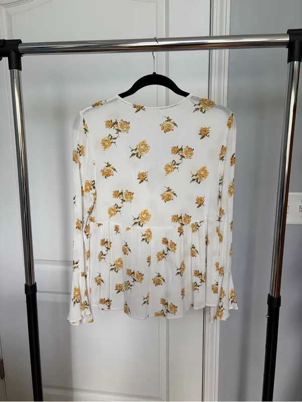 Altar'd State Cream Blouse with Yellow Rose Print - Image 3