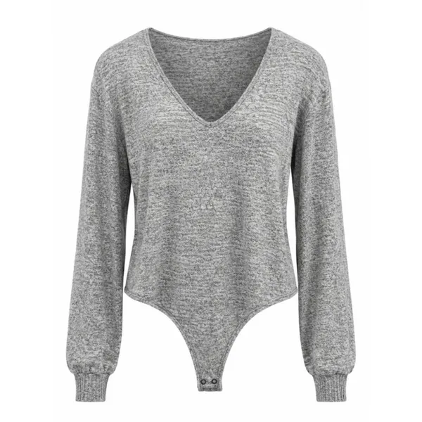 Abercrombie & Fitch Gray Marled V-Neck Sweater Bodysuit L - Image 2