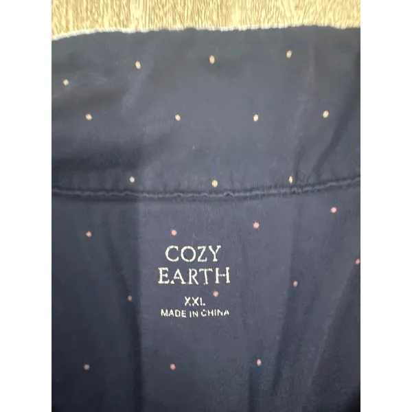 Cozy Earth Navy Blue Pink Polka Dot Bamboo Pajama Set Womens XXL Long Sleeve PJ - Image 3