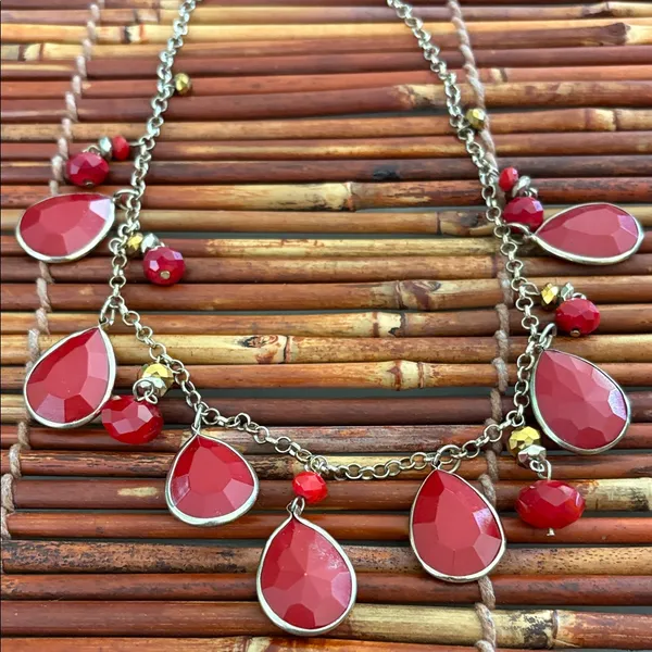 Chic Red Teardrop Necklace with Gold Accents 18”-20.5” - Image 4
