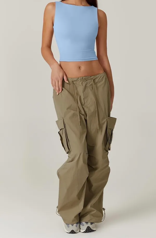 QINSEN Women's Sexy Open Back Sleeveless Crop Tank High Neck Slim Fit Cropped Tee Shirt Y2k Tops Size S . NWT - Image 3