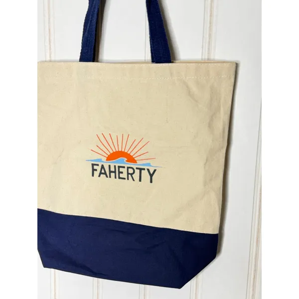 Faherty Canvas Tote Bag Cream Navy Blue Sun Wave Logo Coastal Surf Reusable Bag - Image 2