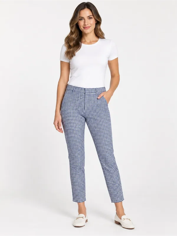 Liverpool Jeans Company Women’s 6/28 Blue Gingham Check Ankle Pants Stretch - Image 9