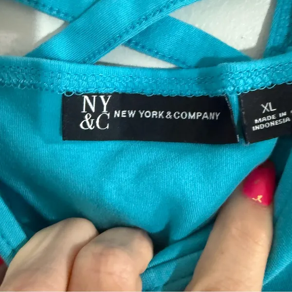New York & Company Blue Sleeveless Cut out Back Dress with pockets Size XL - Image 3