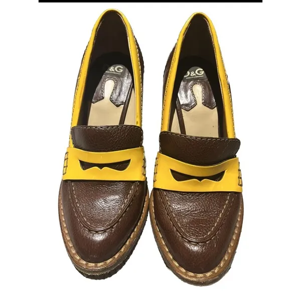 Dolce & Gabbana vintage two-tone penny loafer block heels 1970s retro aesthetic. - Image 3