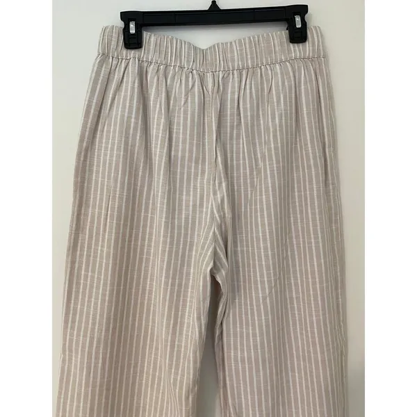 NWT Abercrombie & Fitch M 100% Cotton Tan White Stripe Pull On Wide Leg Pant - Image 7