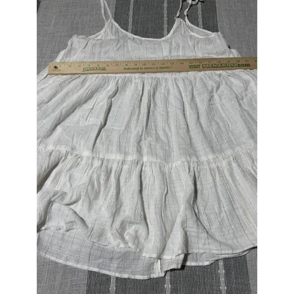 Aerie Womens White Gold Metallic Stripe Tiered Babydoll Cami Tank‎ Top Medium - Image 4