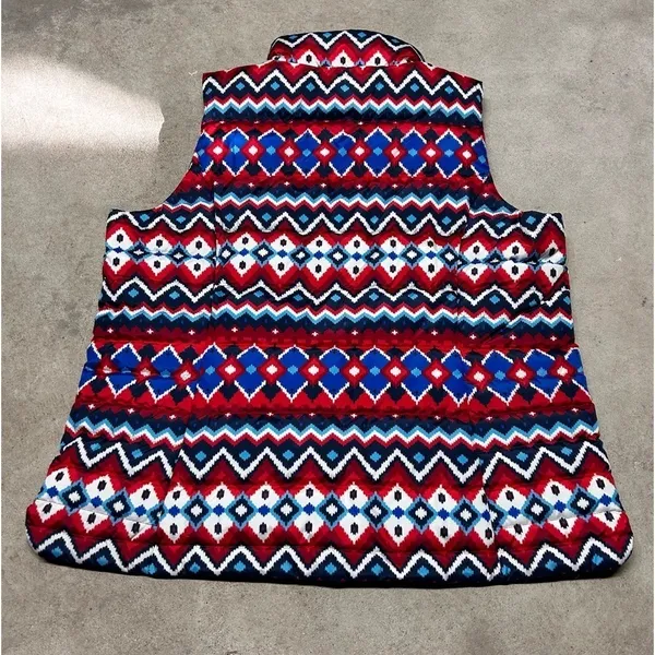 NWT Lands End New Women’s Full Zip Down Puffer Vest Chevron Fair Isle Winter XL - Image 2
