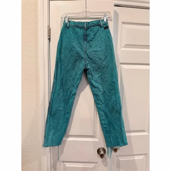 Vintage 1980s Wrangler Women's High Waist Tapered Jeans Teal Green - Image 6