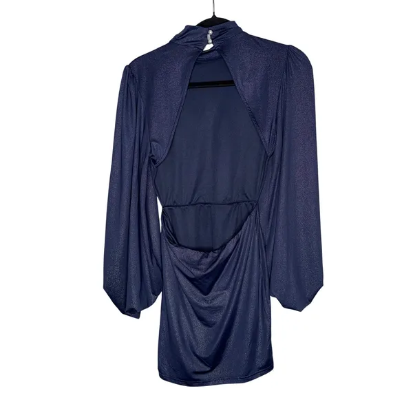 Lucy In‎ The Sky Mini Dress Womens Medium Navy Blue Excellent Open Back Shimmer - Image 2