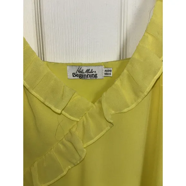 Beginning Boutique Yellow Bias Cut Ruffle Maxi Dress 6 Bridesmaid Prom - Image 3