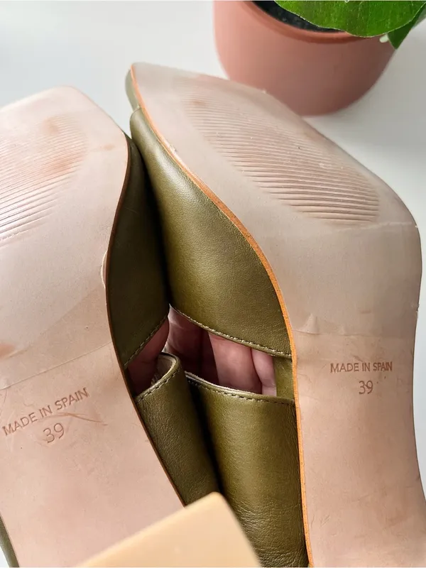 Ana Palma Olive Green Leather Ivory Buckle Block Heel Mules Made in Spain - Image 8