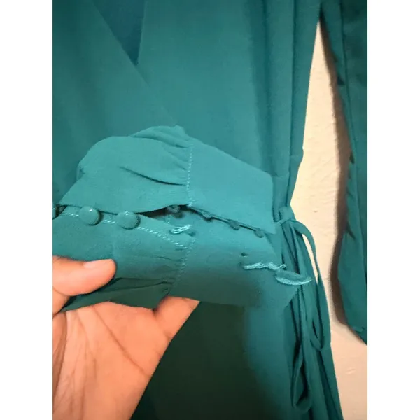 Lulus Teal Green Long Sleeve Wrap Maxi‎ Dress Size Small READ - Image 3