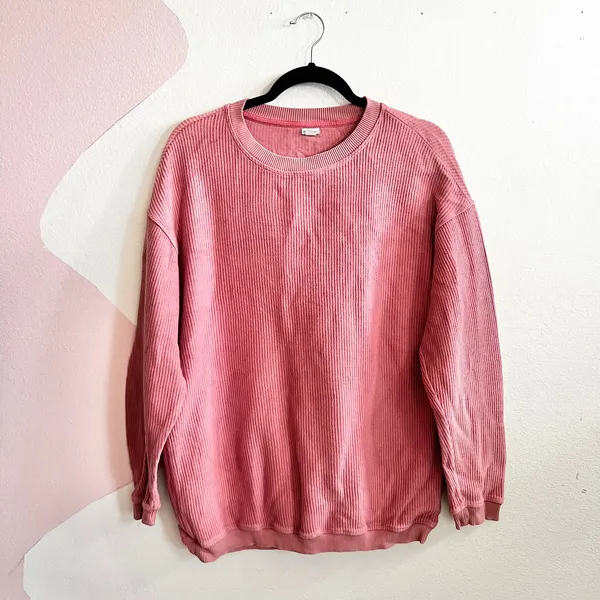 Aerie Pink Waffle Knit Sweater Cozy Minimalist Loungewear Oversized Small‎ - Image 2