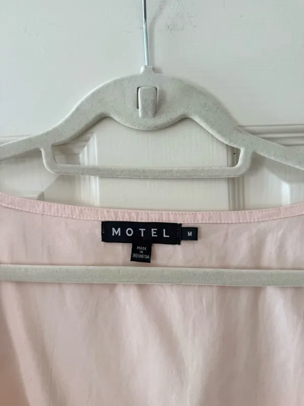 Motel Light Pink Poplin Bow Babydoll Mini Dress - Image 8