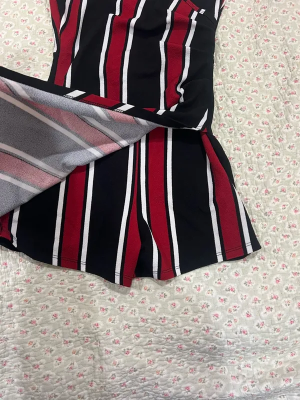 Black & Red Striped Spaghetti Strap romper - Image 3