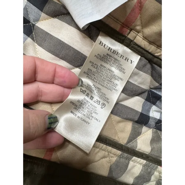 Burberry Brit Belted Quilted Green Jacket‎ with Nova Check Lining Size Xsmall - Image 9