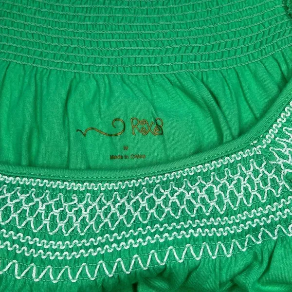 RXB Embroidered Cotton Shirt Flowy Boho Green Medium M 3/4 Quarter Sleeve NWT - Image 3