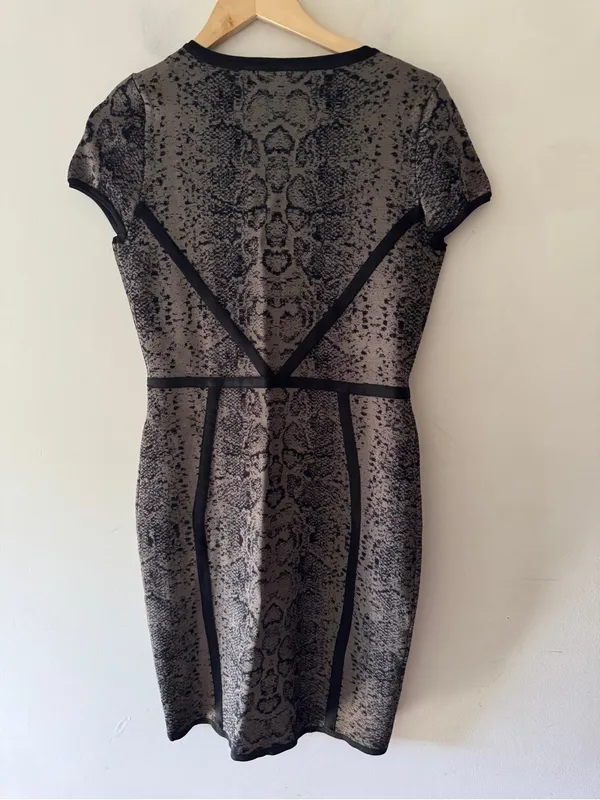 CACHE Black Studded Snake Print Bodycon Sheath Dress - Image 4