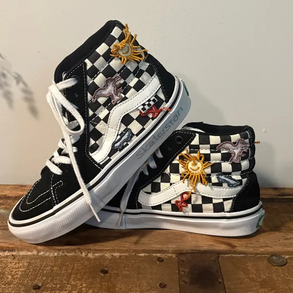 VANS Black and White Checkered High-Top Sneakers/ Skateistan - Image 3