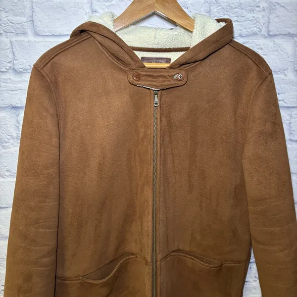 Lauren Ralph Lauren Dry Goods Jacket Sherpa Lined Hooded Coat Brown Women Large - Image 2