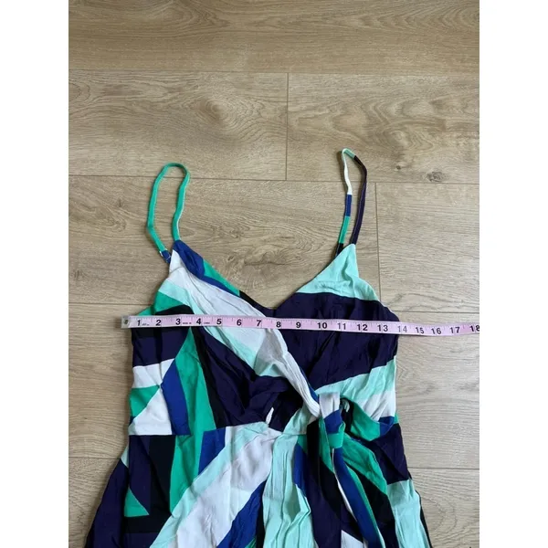 NWT Womens Olivaceous side tie mini dress geometric blue green patterned size M - Image 7