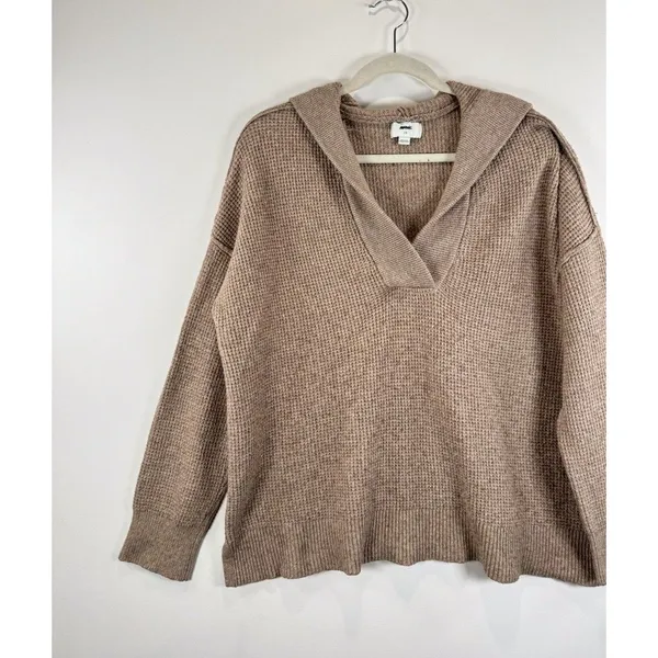 Aerie Womens Sweater Brown CozyUp Waffle Hoodie V Neck Pullover Stretch Large - Image 6