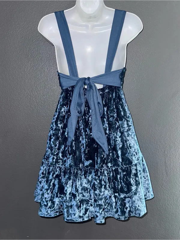 Lucy in the Sky Los Angeles Blue Velveteen Velvet Mini Dress Womens Small - Image 4