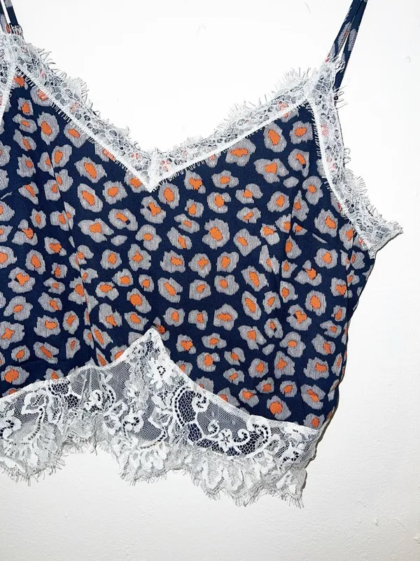 Listicle cheetah print navy orange white gray chic lace trim tank top new - Image 3
