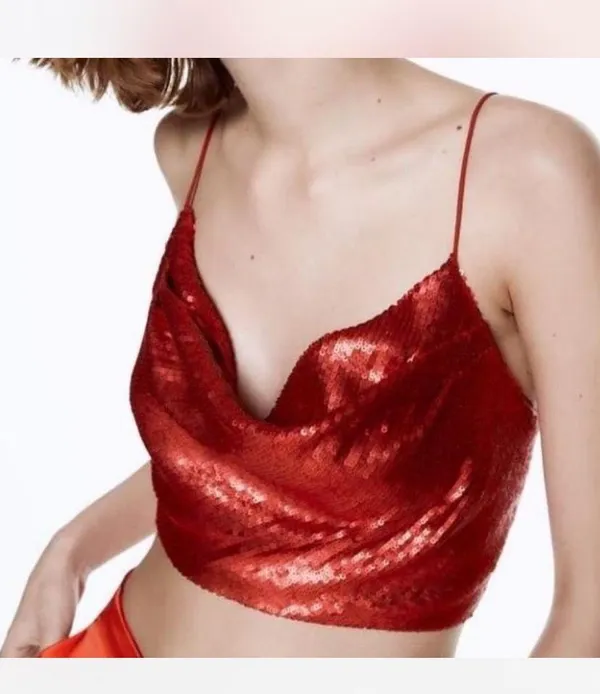 zara sequin red top  - Image 7