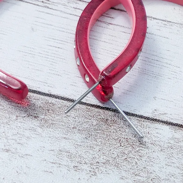 Large Red Hoops Stud Earrings For Pierced Ears - 1 & 7/8" - Missing Gems - Image 6