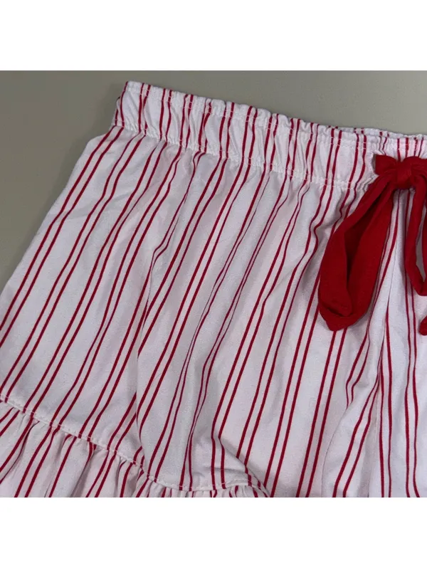 Women’s Red & White Striped Ruffle Hem Lounge Shorts Size Medium - Image 2